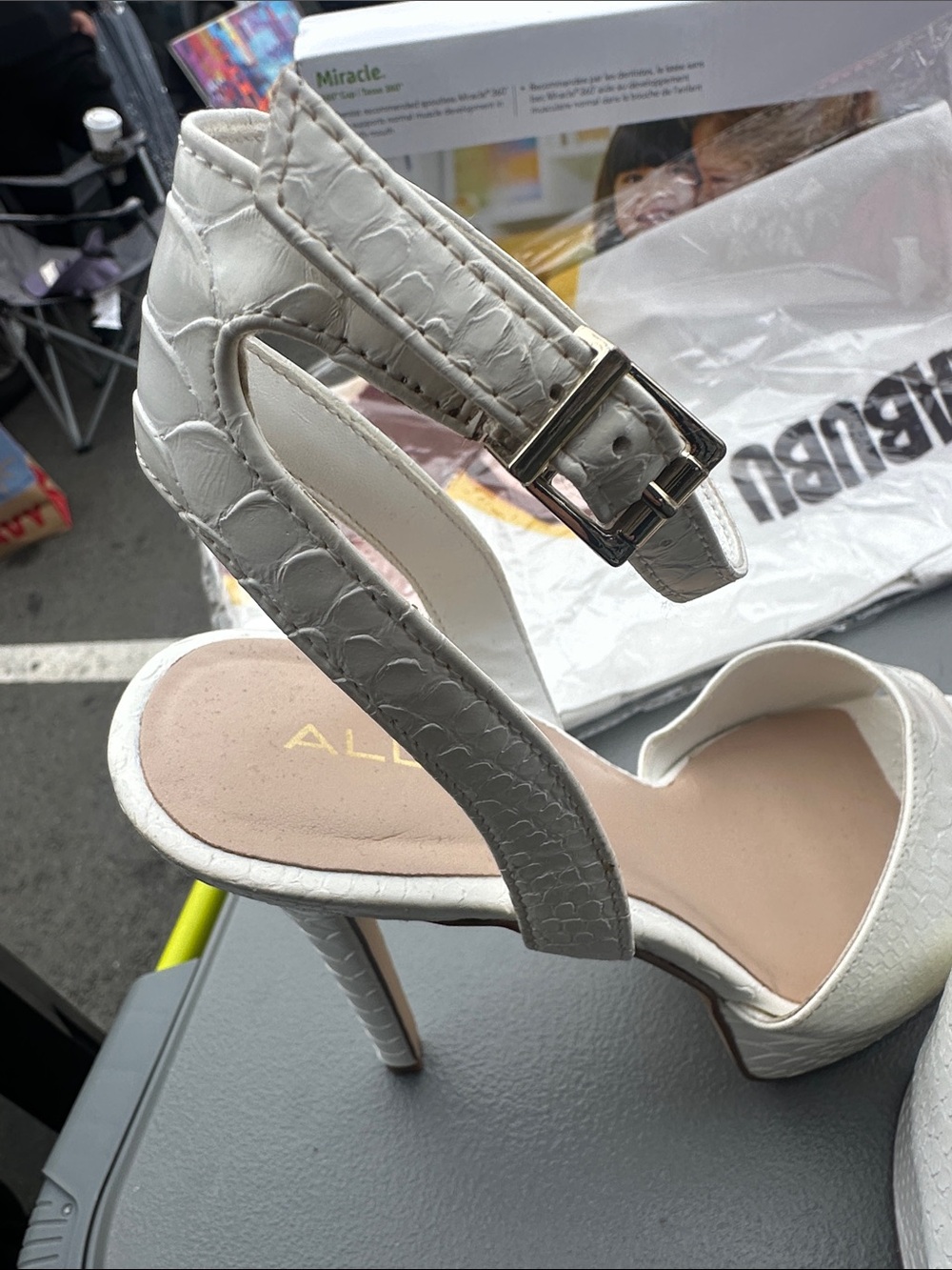 Aldo White Snake-Embossed Ankle-Strap Platform Heels - Picture 4 of 6
